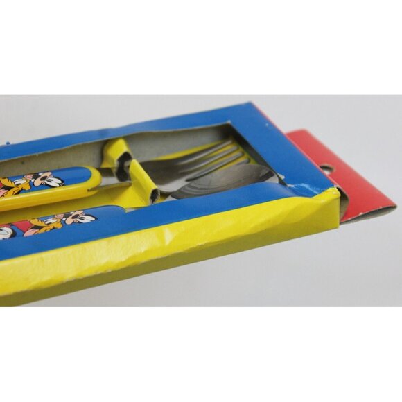 Vtg 90s Disney Dinner Set Color Block Mickey Plate Bowl Cup Fork Spoon Melamine - Picture 9 of 14